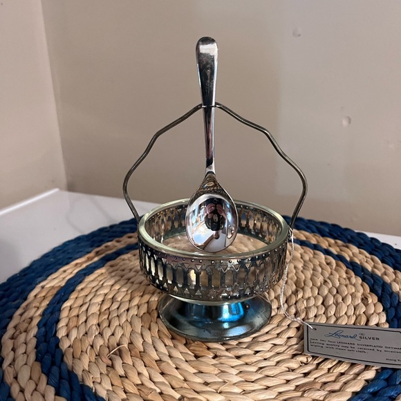 Silverplated & Crystal Glass Jam Dish with spoon by Towle • 1983 • NIB - Picture 1 of 8
